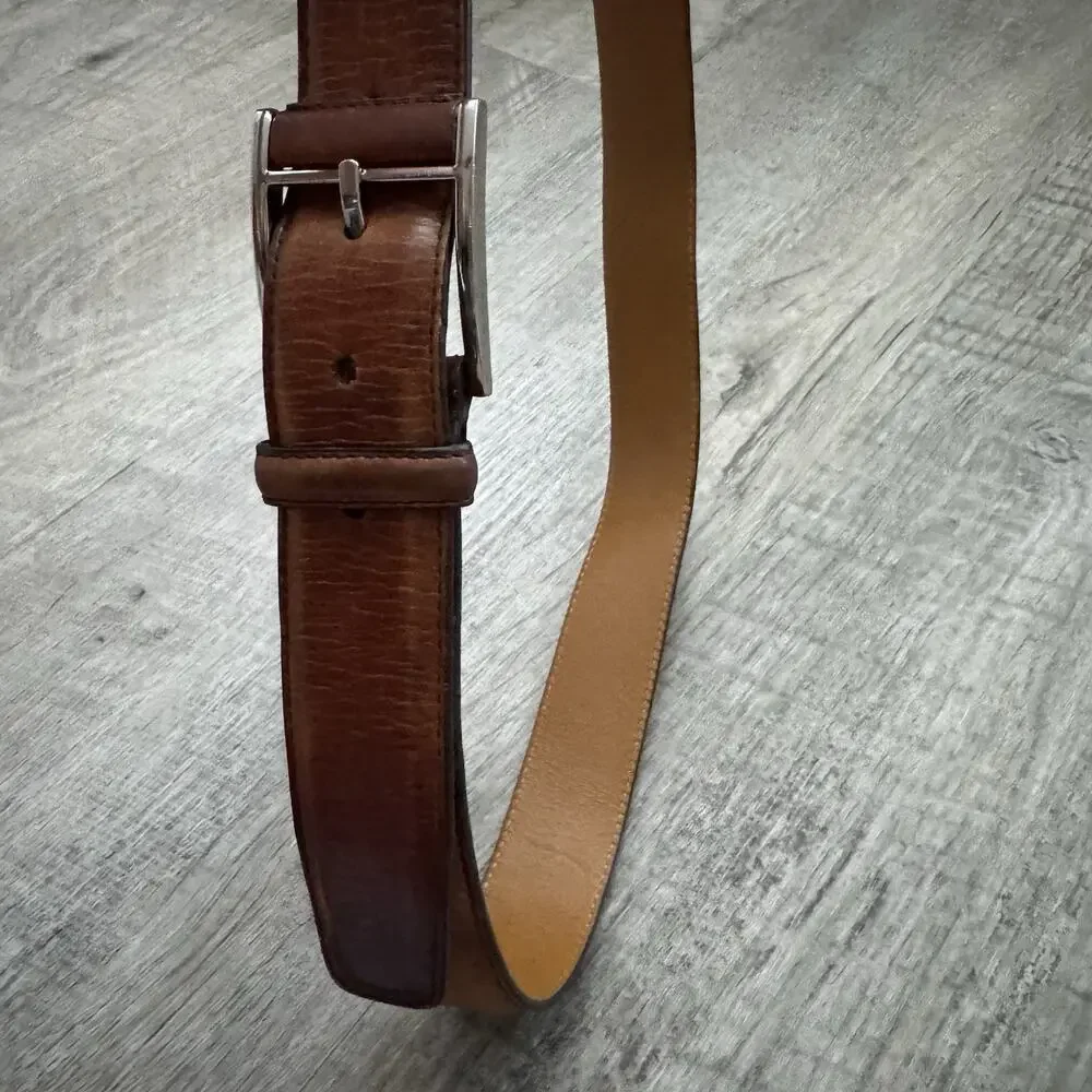 Magnanni Velaz Mens Calfskin Leather Belt Size 34 Tabaco Square Bar Style 1510